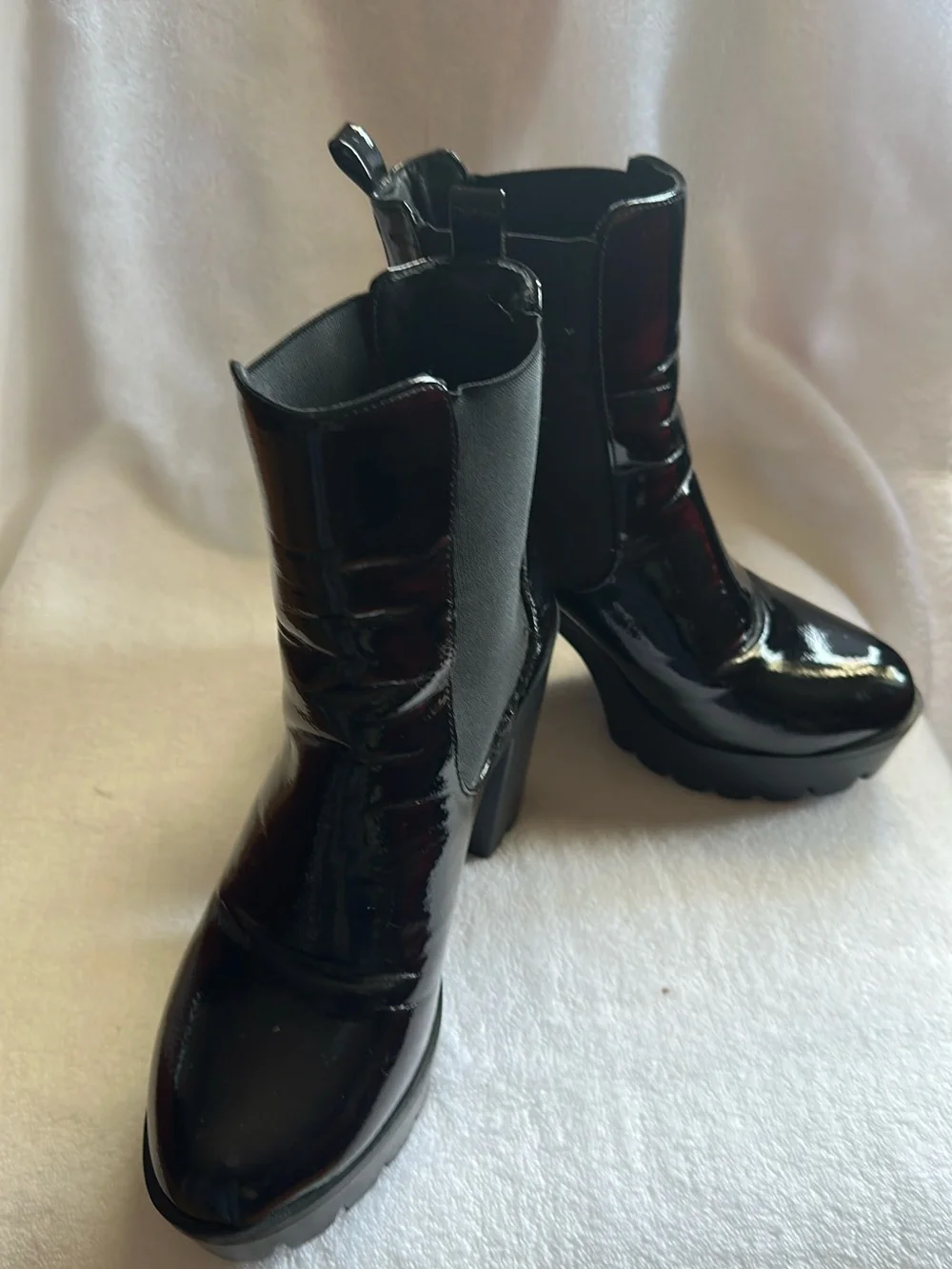 Women's Black Patent Ankle Boots - Sleek Chelsea Style